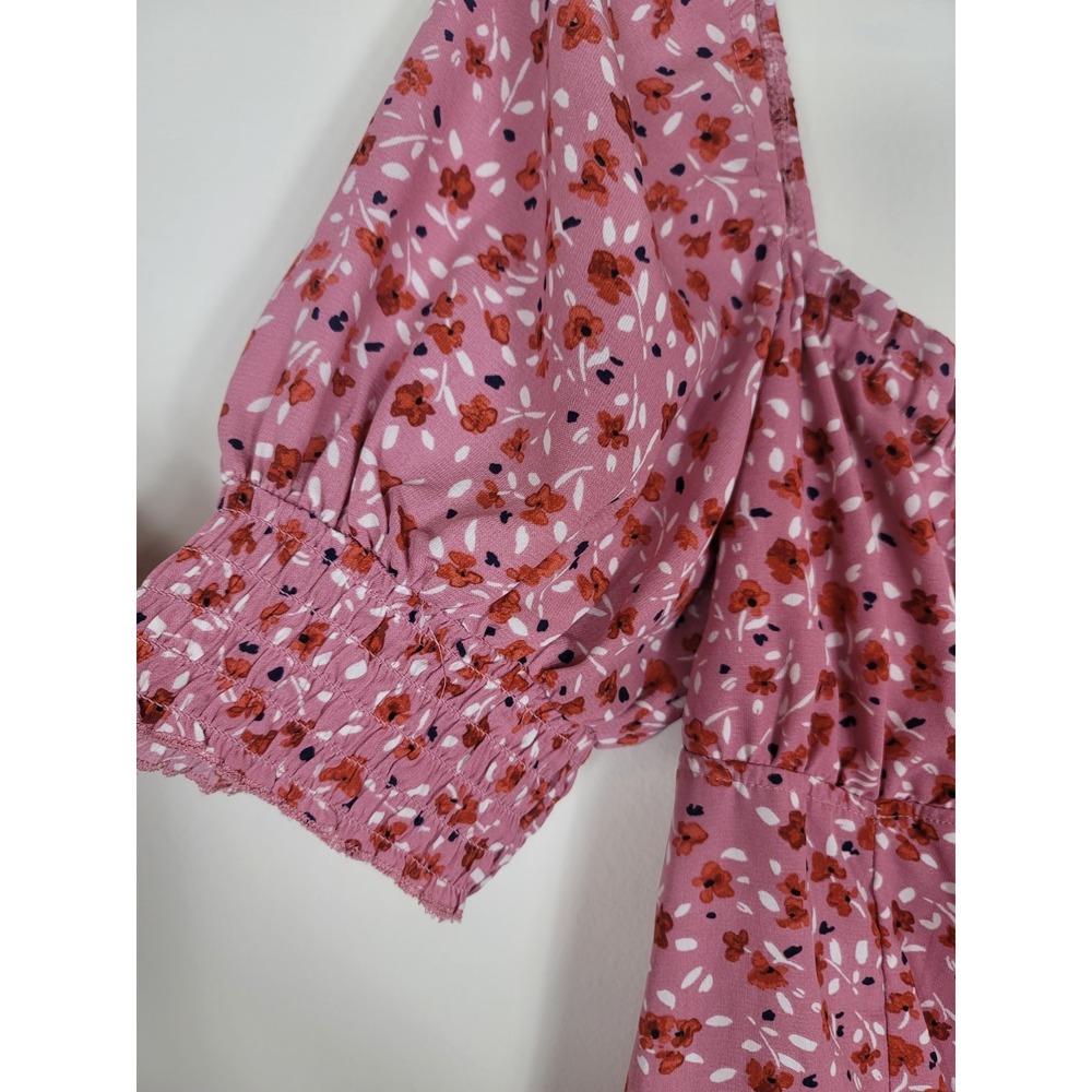 Trixxi Sz XL pink ditsy floral print puff sleeve Smocked mini dress Junior's - Picture 16 of 16